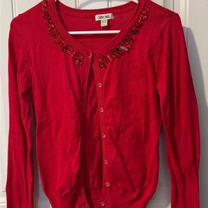 Cherokee Girl’s Vibrant Red Cardigan with Embellishments